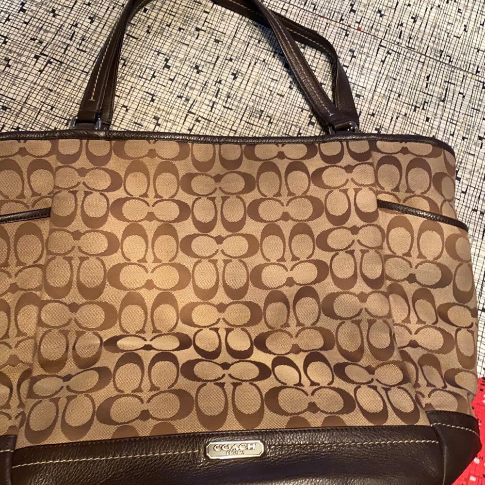 Coach Tote brown signature Jacquard fabric